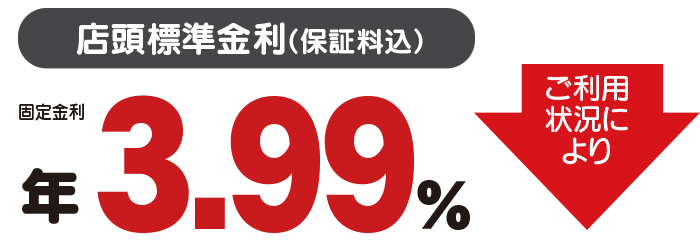 店頭標準金利（保証料込）固定金利 年3.99％